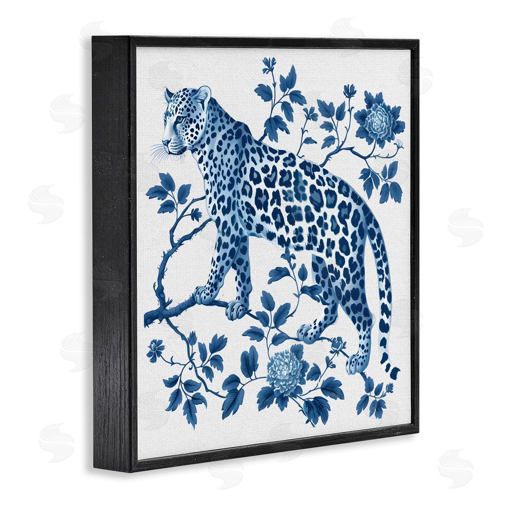 Lettered and Lined Traditional Ornate Floral Leopard Black Framed Giclee Print Wall Art