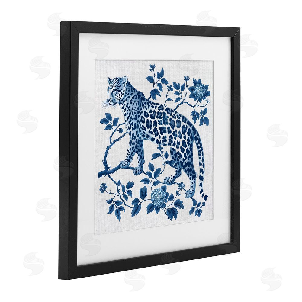Lettered and Lined Traditional Ornate Floral Leopard Black Framed Print Under Glass Wall Art