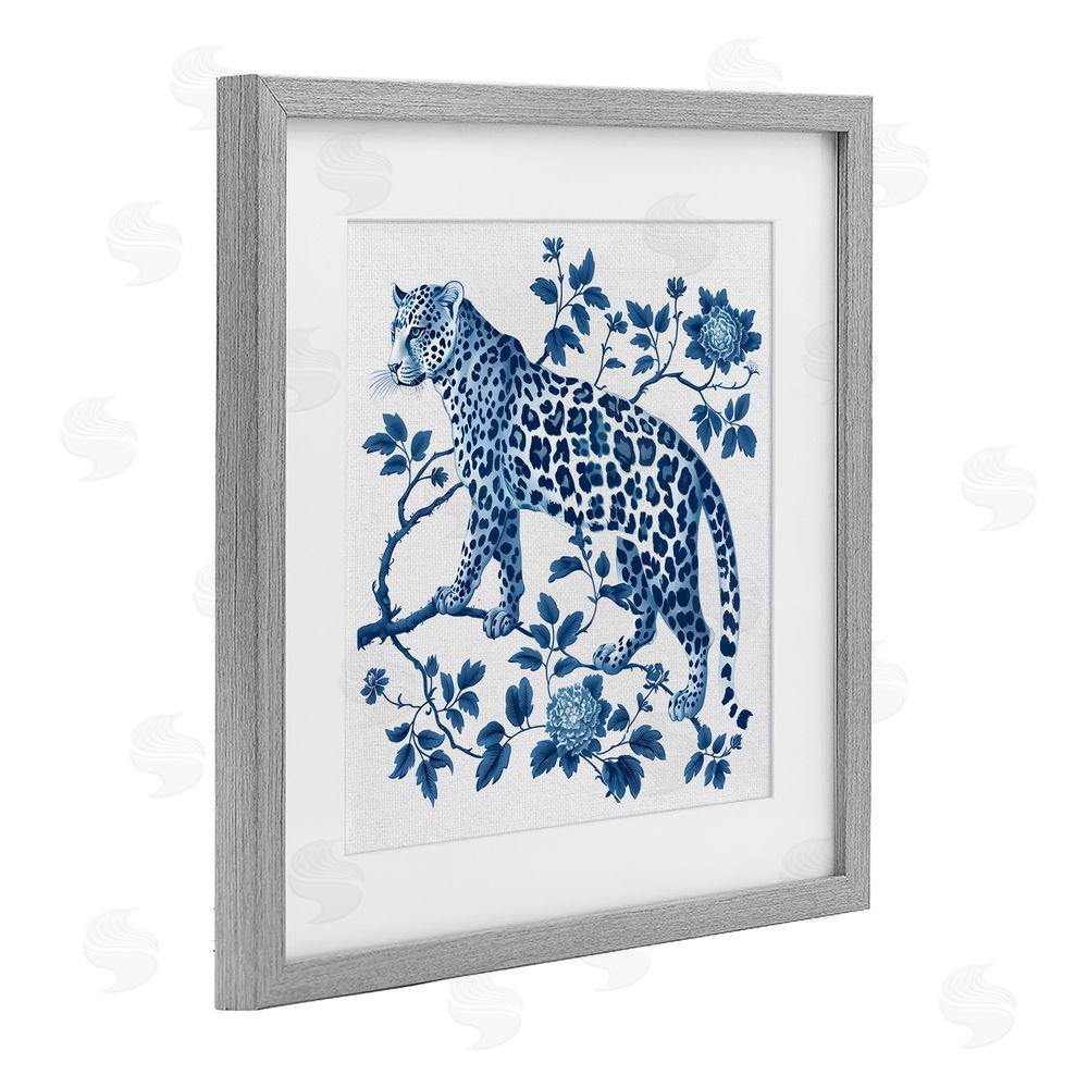 Lettered and Lined Traditional Ornate Floral Leopard Gray Framed Print Under Glass Wall Art
