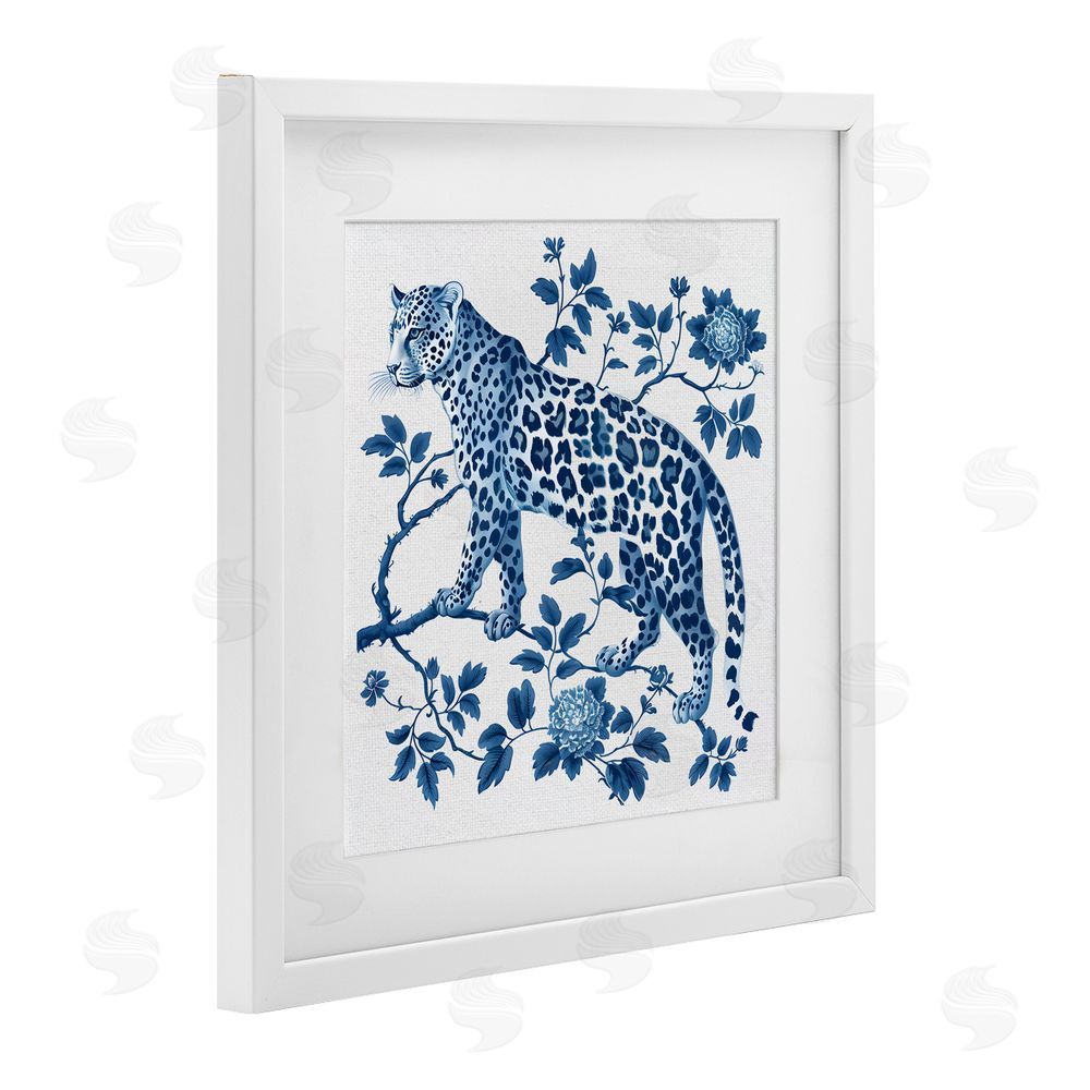 Lettered and Lined Traditional Ornate Floral Leopard White Framed Print Under Glass Wall Art