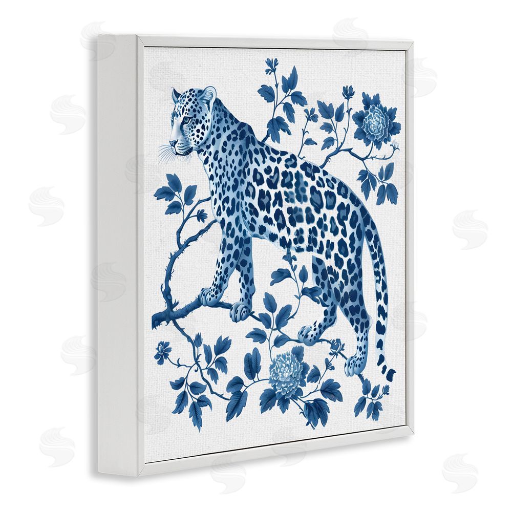 Lettered and Lined Traditional Ornate Floral Leopard White Framed Giclee Print Wall Art