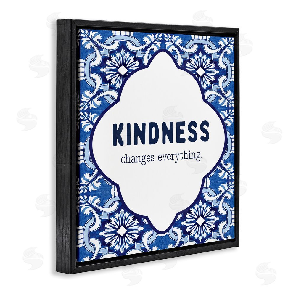 Lettered and Lined Patterned Kindness Changes Everything Black Floating Frame Canvas Wall Art Print