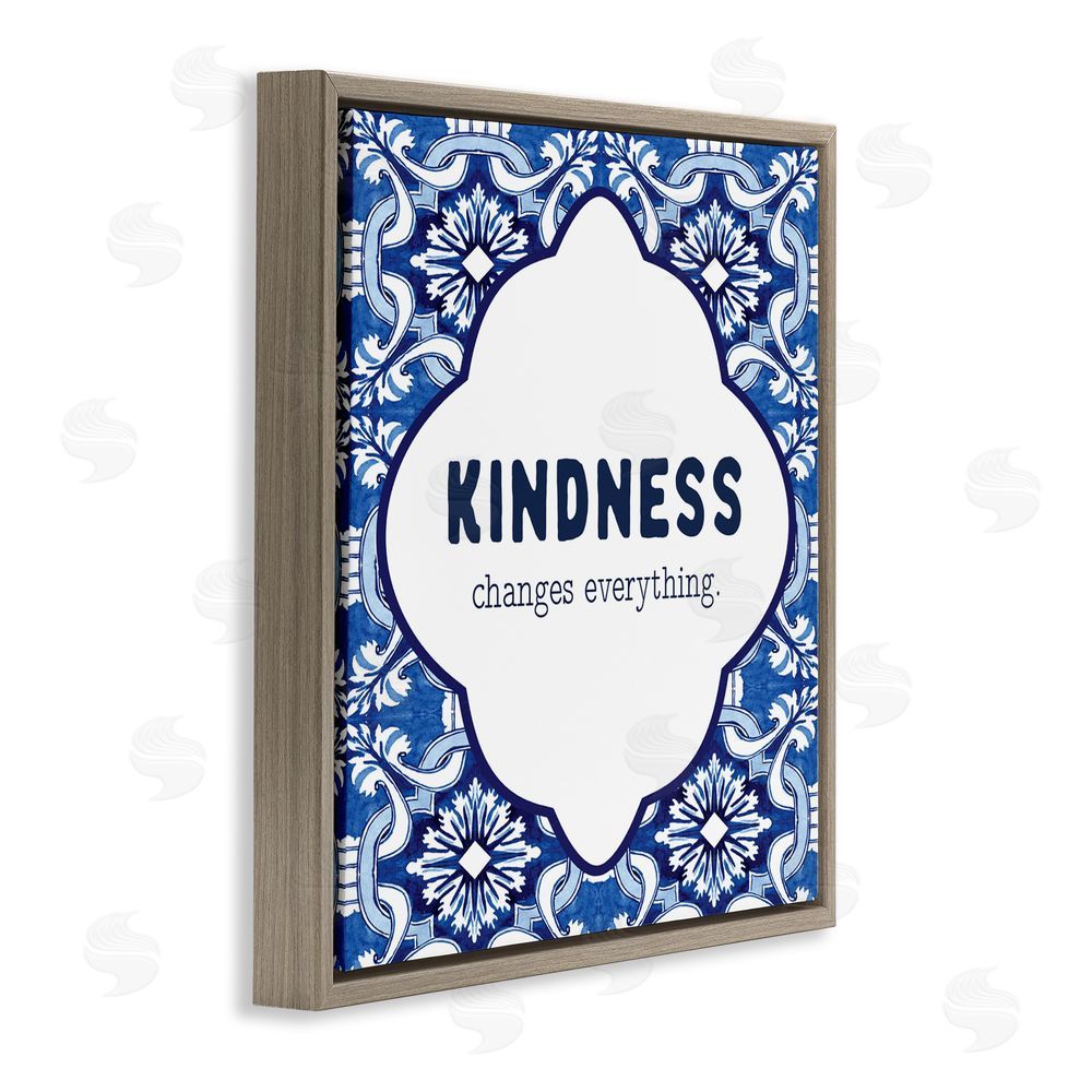 Lettered and Lined Patterned Kindness Changes Everything Brown Floating Frame Canvas Wall Art Print