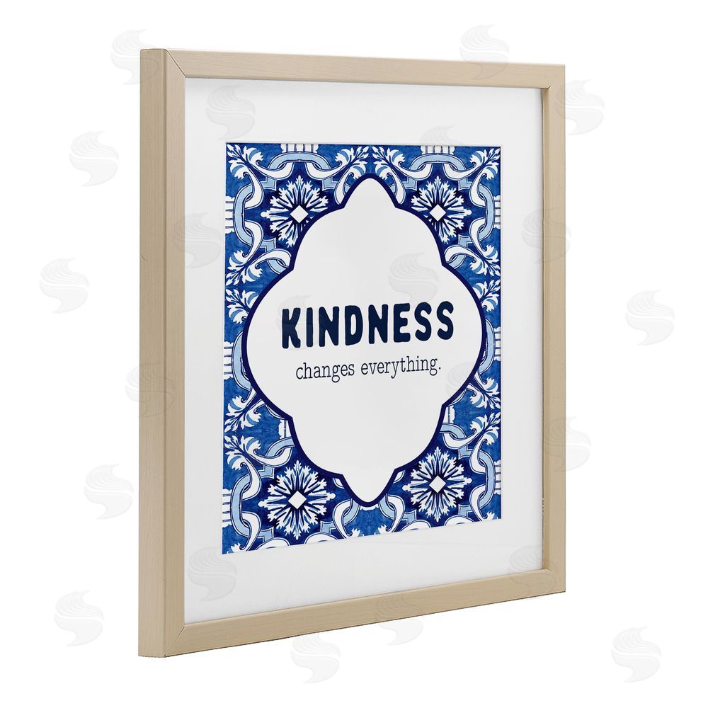 Lettered and Lined Patterned Kindness Changes Everything Brown Framed Print Under Glass Wall Art