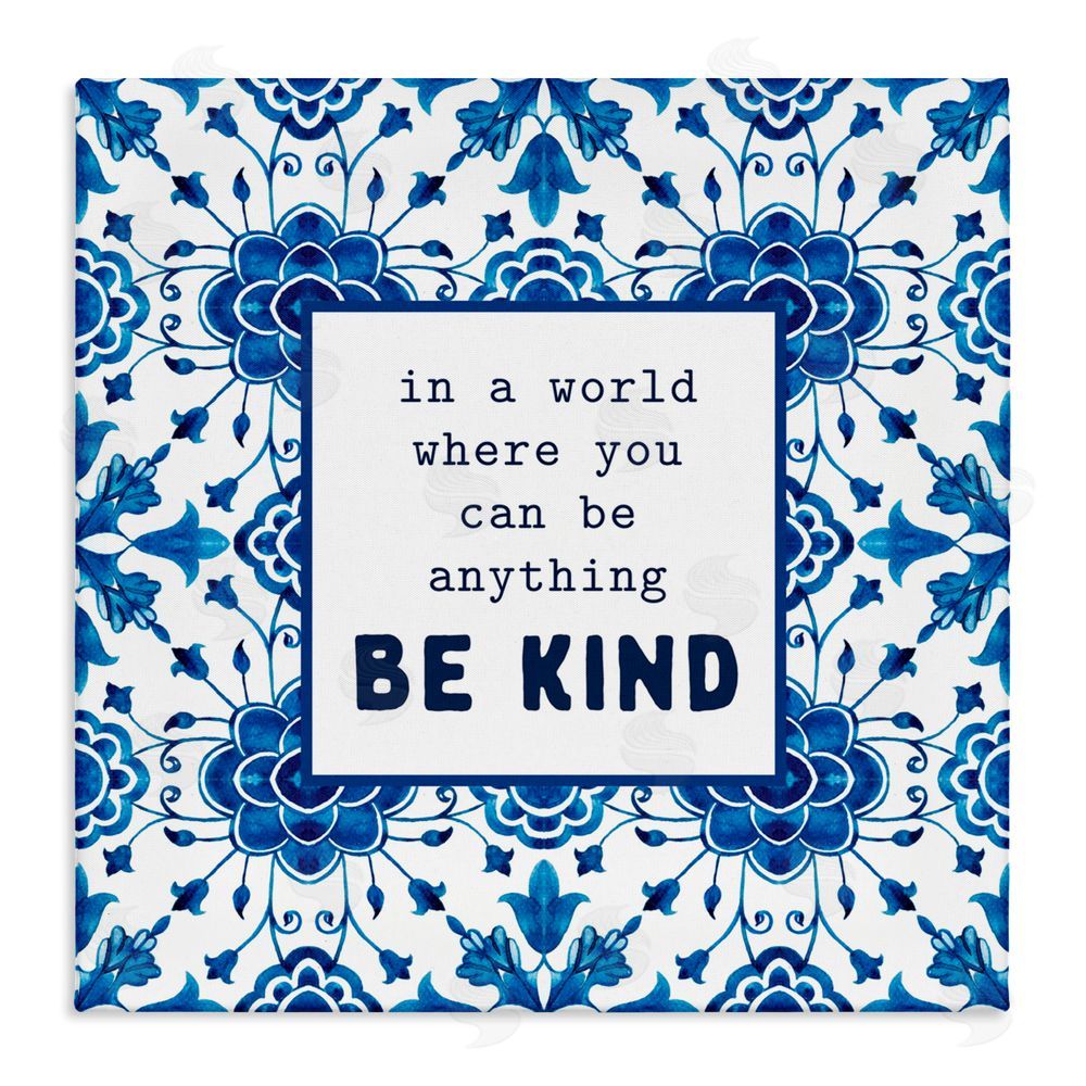 Lettered and Lined Patterned Be Kind Encouragement Stretched Canvas Wall Art Print