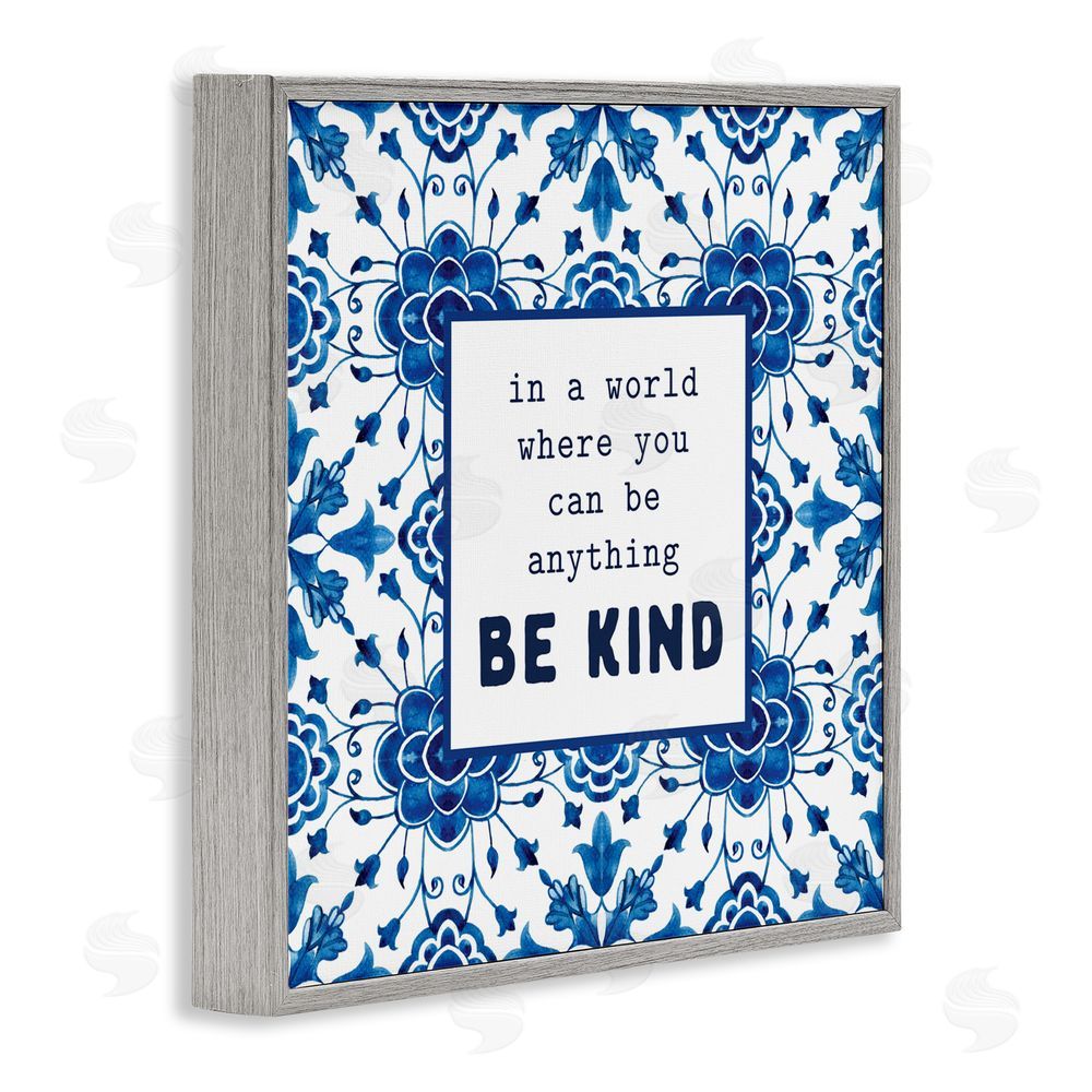 Lettered and Lined Patterned Be Kind Encouragement Gray Framed Giclee Print Wall Art