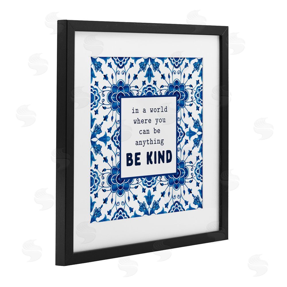 Lettered and Lined Patterned Be Kind Encouragement Black Framed Print Under Glass Wall Art