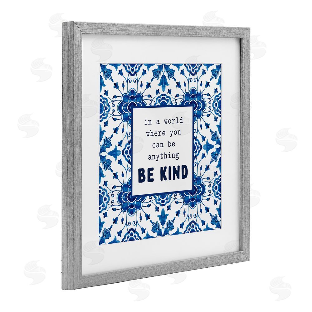 Lettered and Lined Patterned Be Kind Encouragement Gray Framed Print Under Glass Wall Art