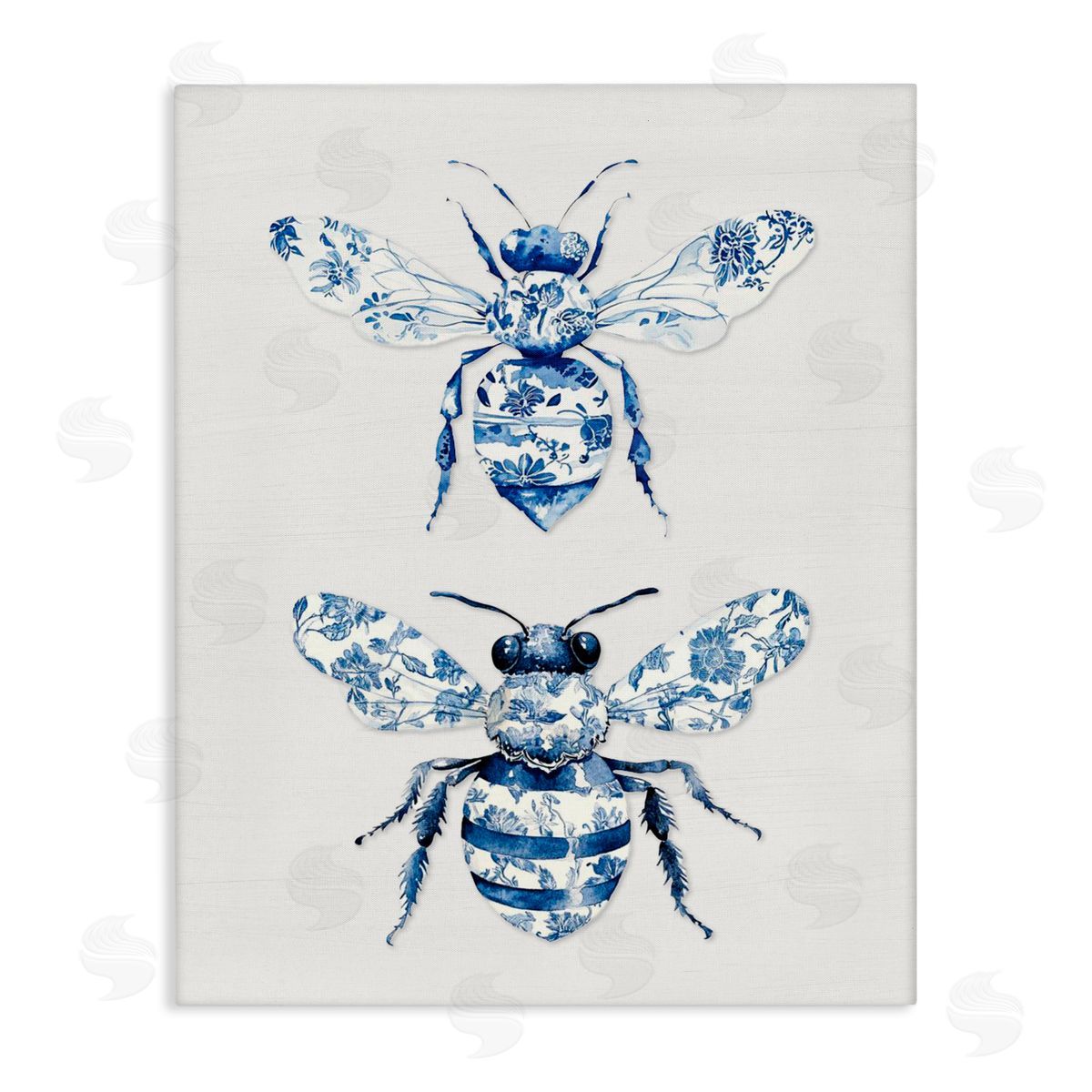 Lettered and Lined Toile Patterned Bees Stretched Canvas Wall Art Print