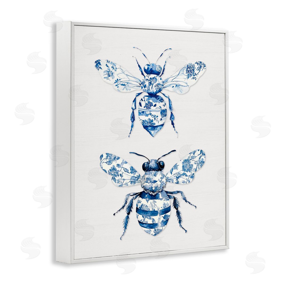 Lettered and Lined Toile Patterned Bees White Framed Giclee Print Wall Art