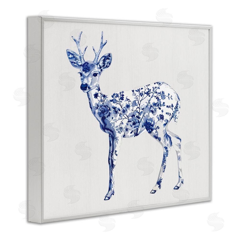 Lettered and Lined Graceful Toile Deer White Framed Giclee Print Wall Art