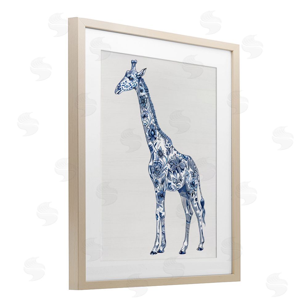 Lettered and Lined Vintage Toile Giraffe Brown Framed Print Under Glass Wall Art