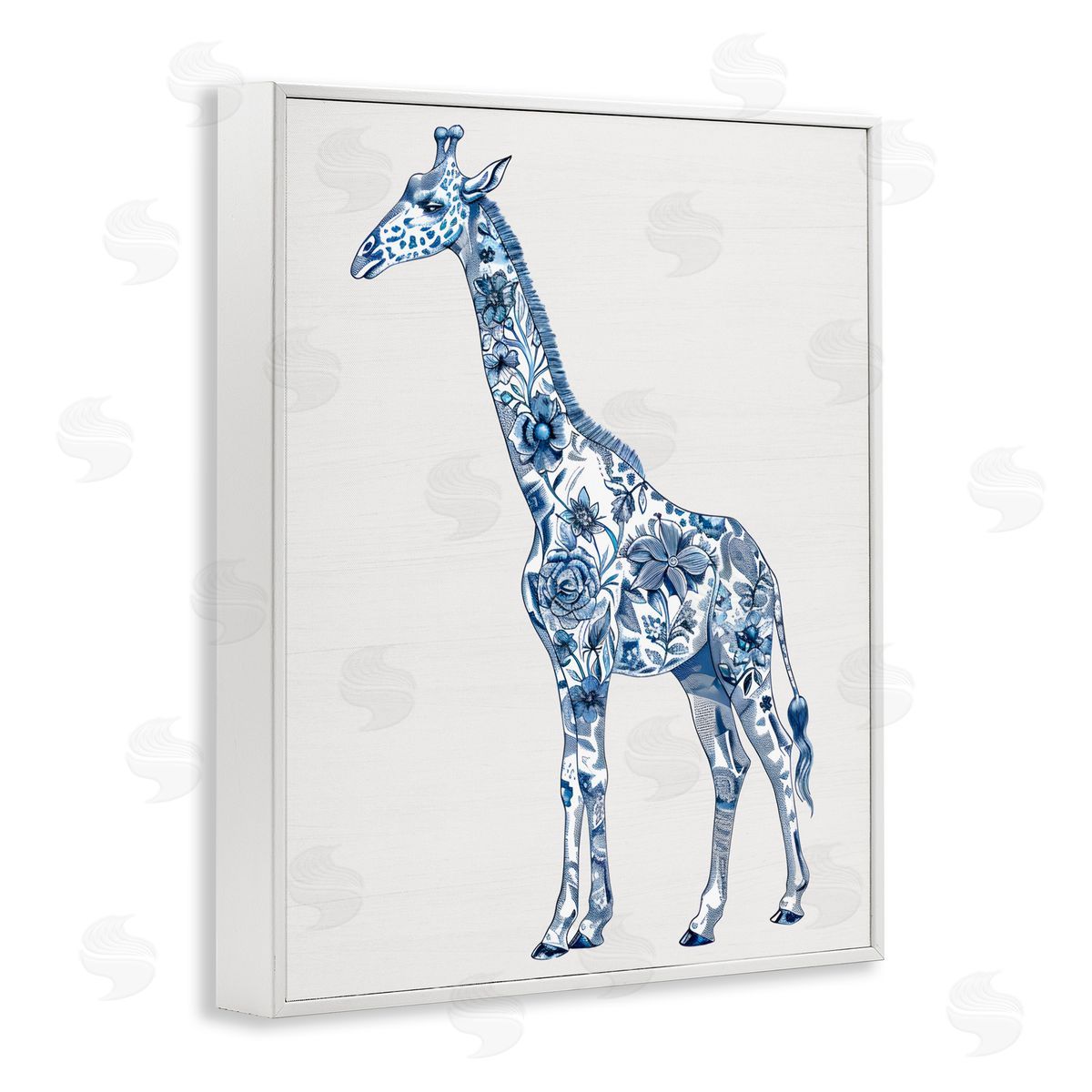 Lettered and Lined Vintage Toile Giraffe White Framed Giclee Print Wall Art