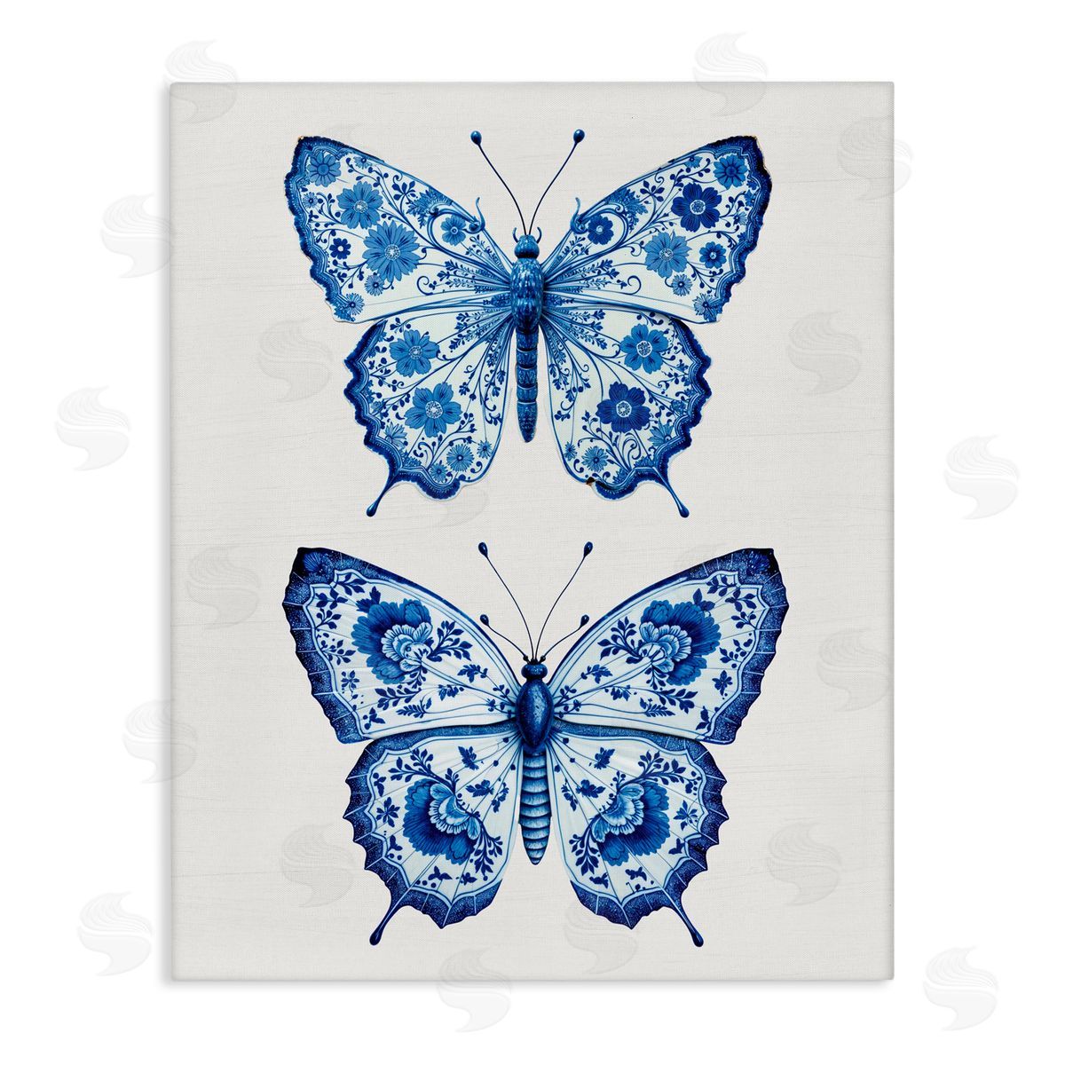 Lettered and Lined Ornate Toile Pattern Butterflies Stretched Canvas Wall Art Print