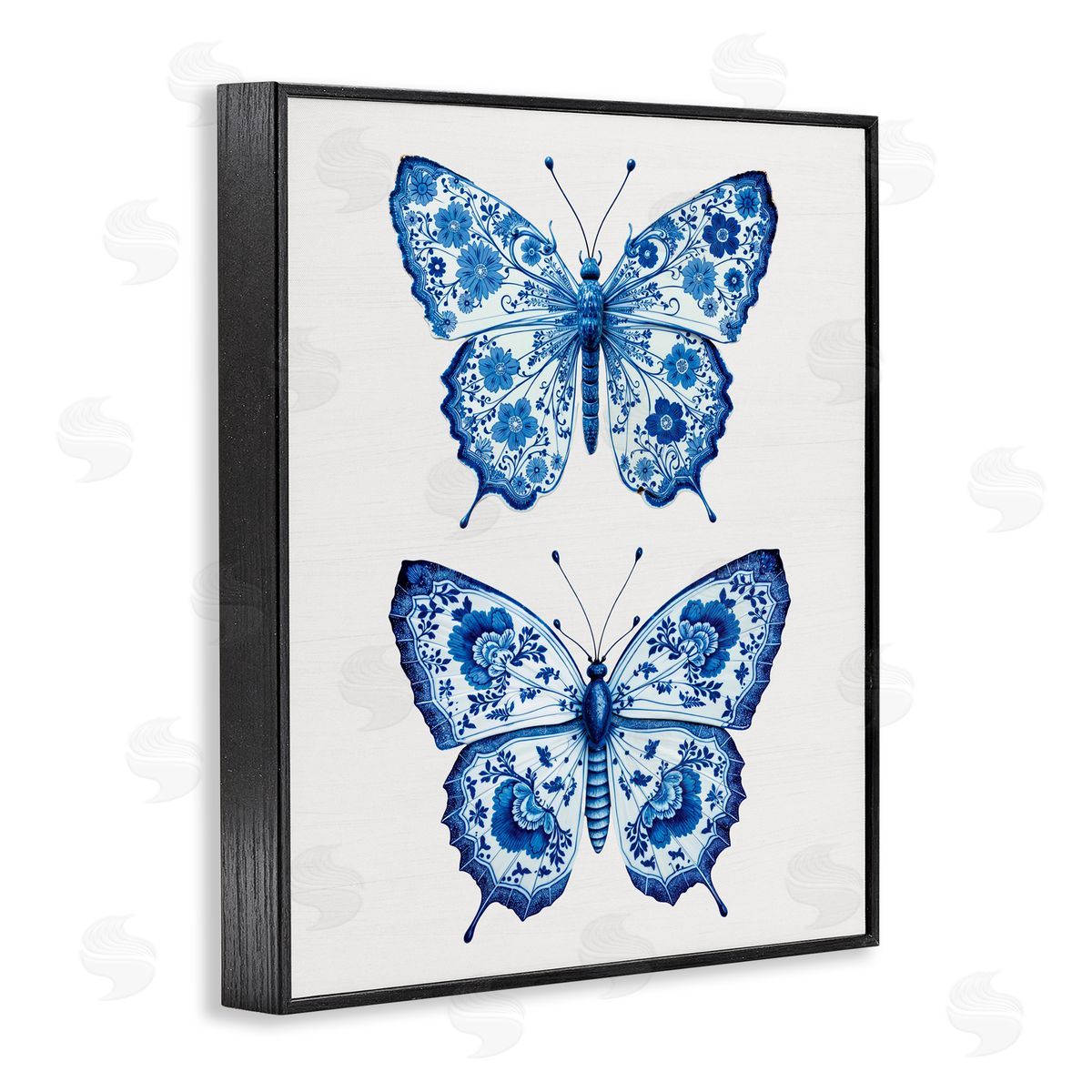 Lettered and Lined Ornate Toile Pattern Butterflies Black Framed Giclee Print Wall Art