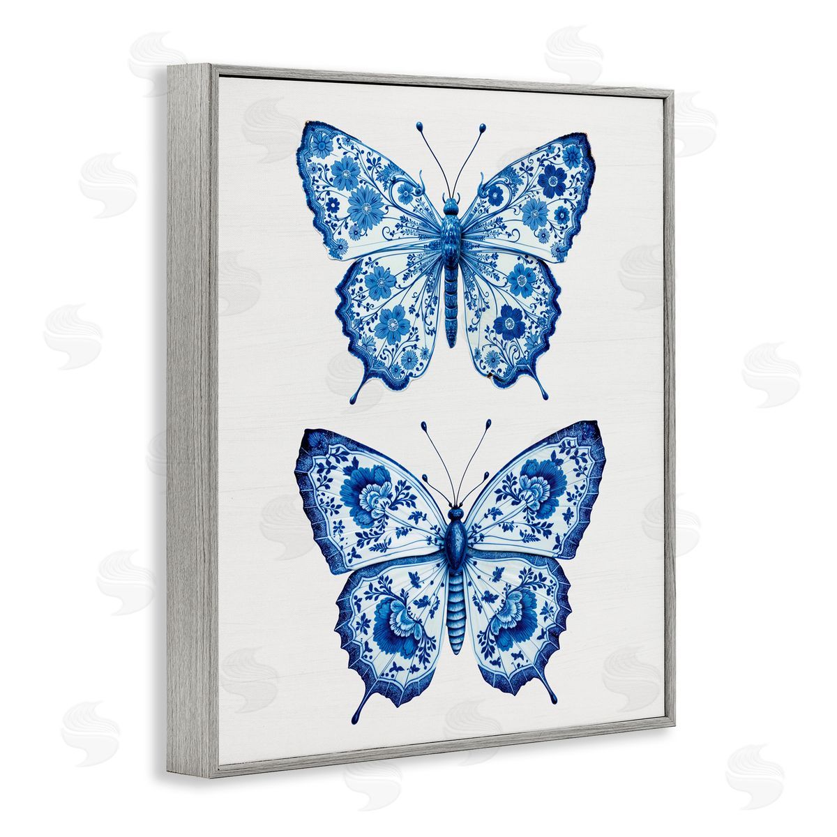 Lettered and Lined Ornate Toile Pattern Butterflies Gray Framed Giclee Print Wall Art