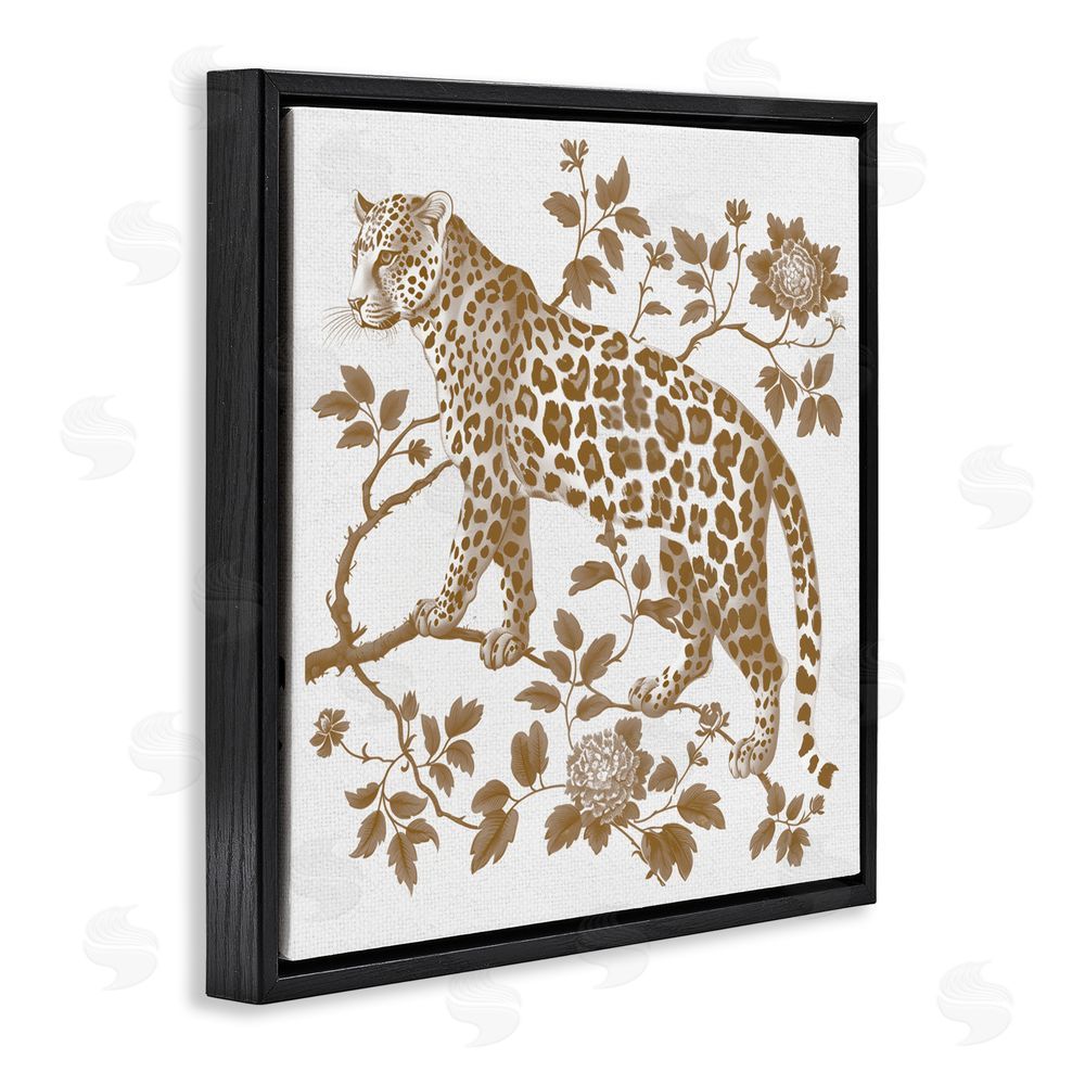 Lettered and Lined Earthy Details Vintage Leopard Black Floating Frame Canvas Wall Art Print