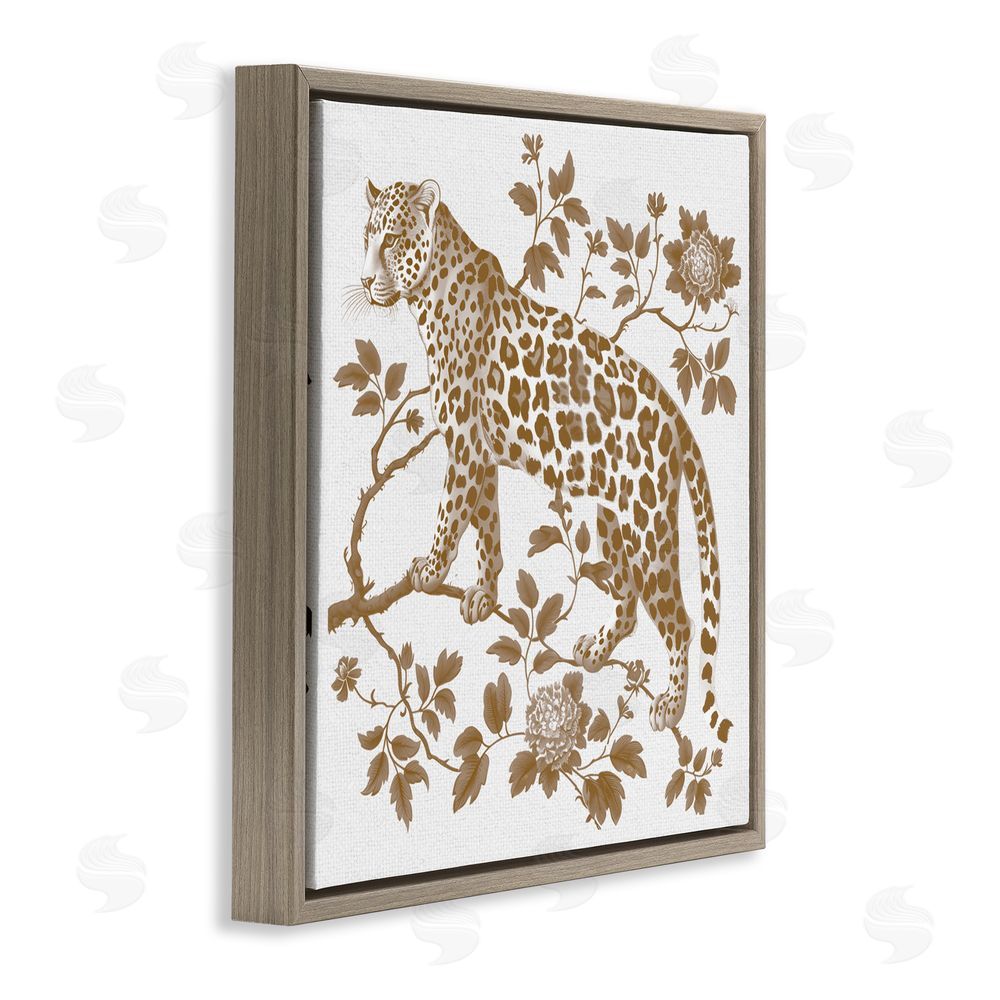 Lettered and Lined Earthy Details Vintage Leopard Brown Floating Frame Canvas Wall Art Print