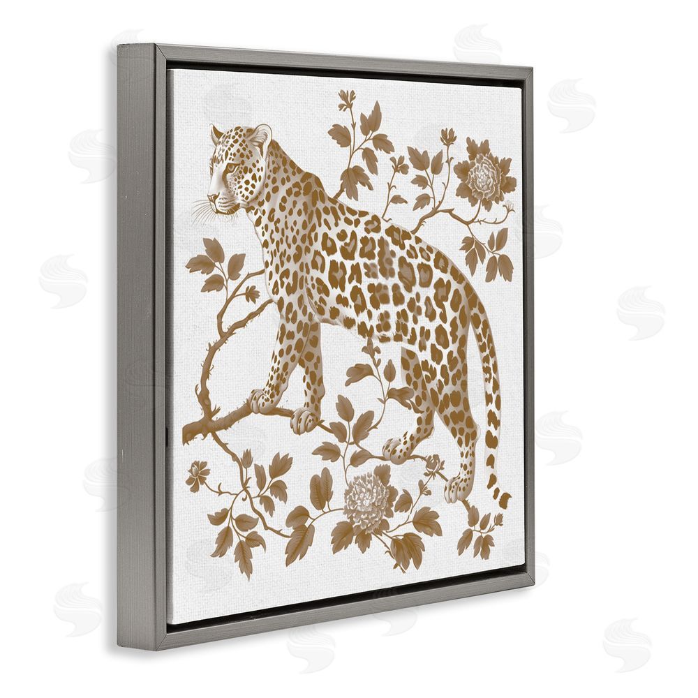 Lettered and Lined Earthy Details Vintage Leopard Gray Floating Frame Canvas Wall Art Print