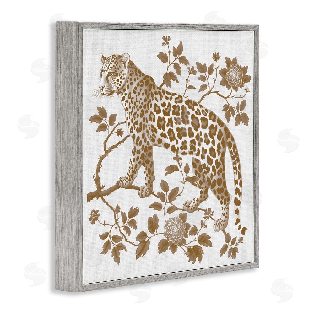 Lettered and Lined Earthy Details Vintage Leopard Gray Framed Giclee Print Wall Art