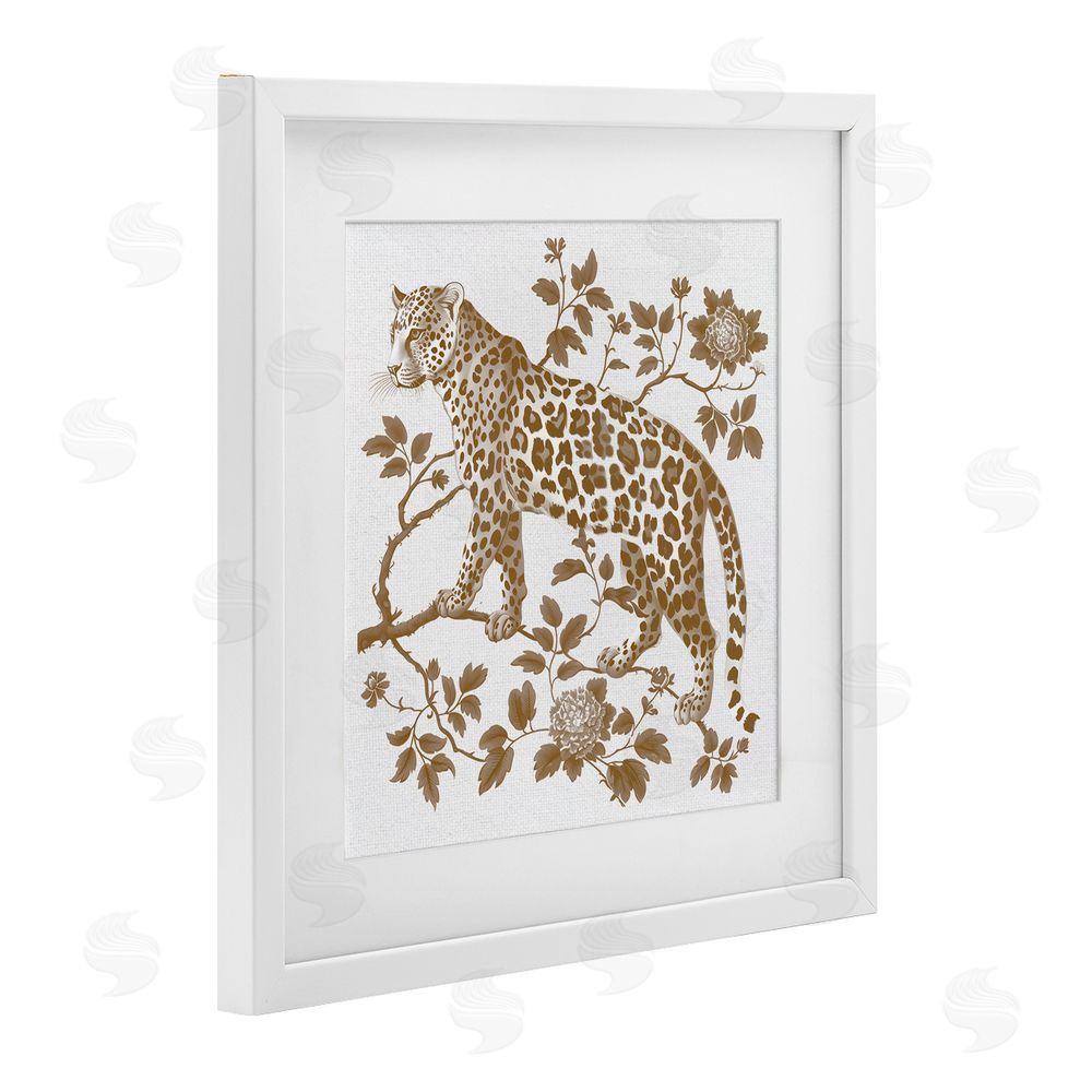 Lettered and Lined Earthy Details Vintage Leopard White Framed Print Under Glass Wall Art
