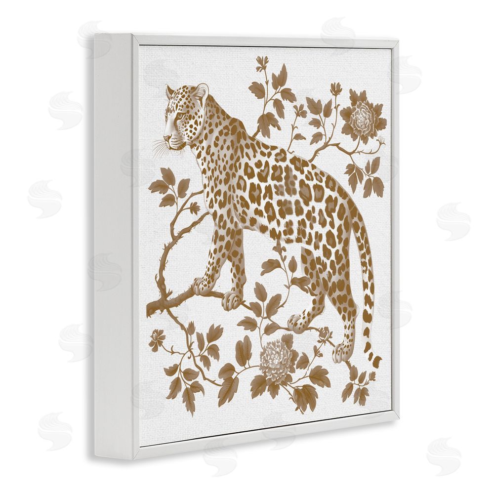 Lettered and Lined Earthy Details Vintage Leopard White Framed Giclee Print Wall Art