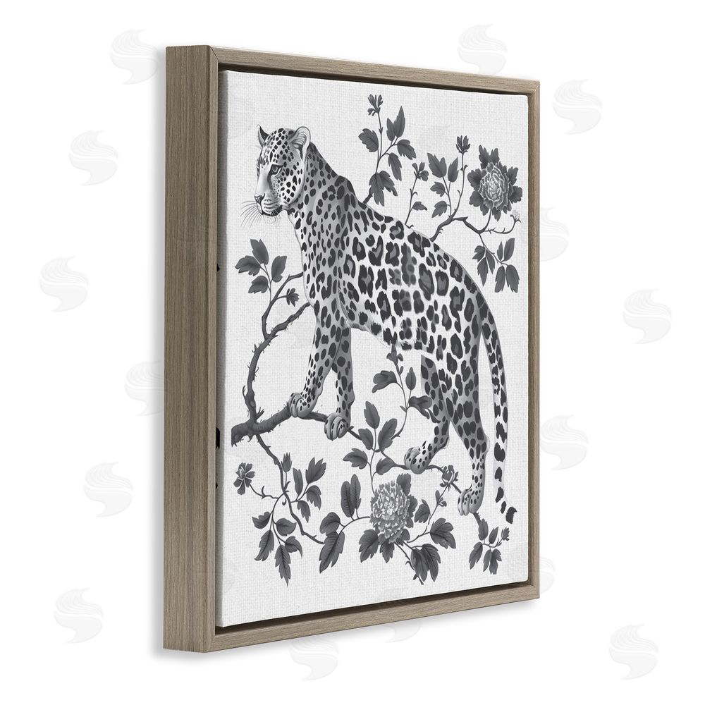 Lettered and Lined Monochrome Detail Leopard Brown Floating Frame Canvas Wall Art Print