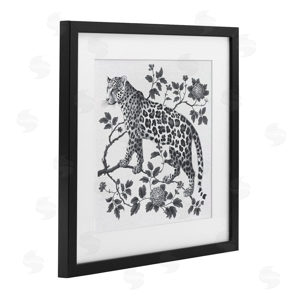 Lettered and Lined Monochrome Detail Leopard Black Framed Print Under Glass Wall Art