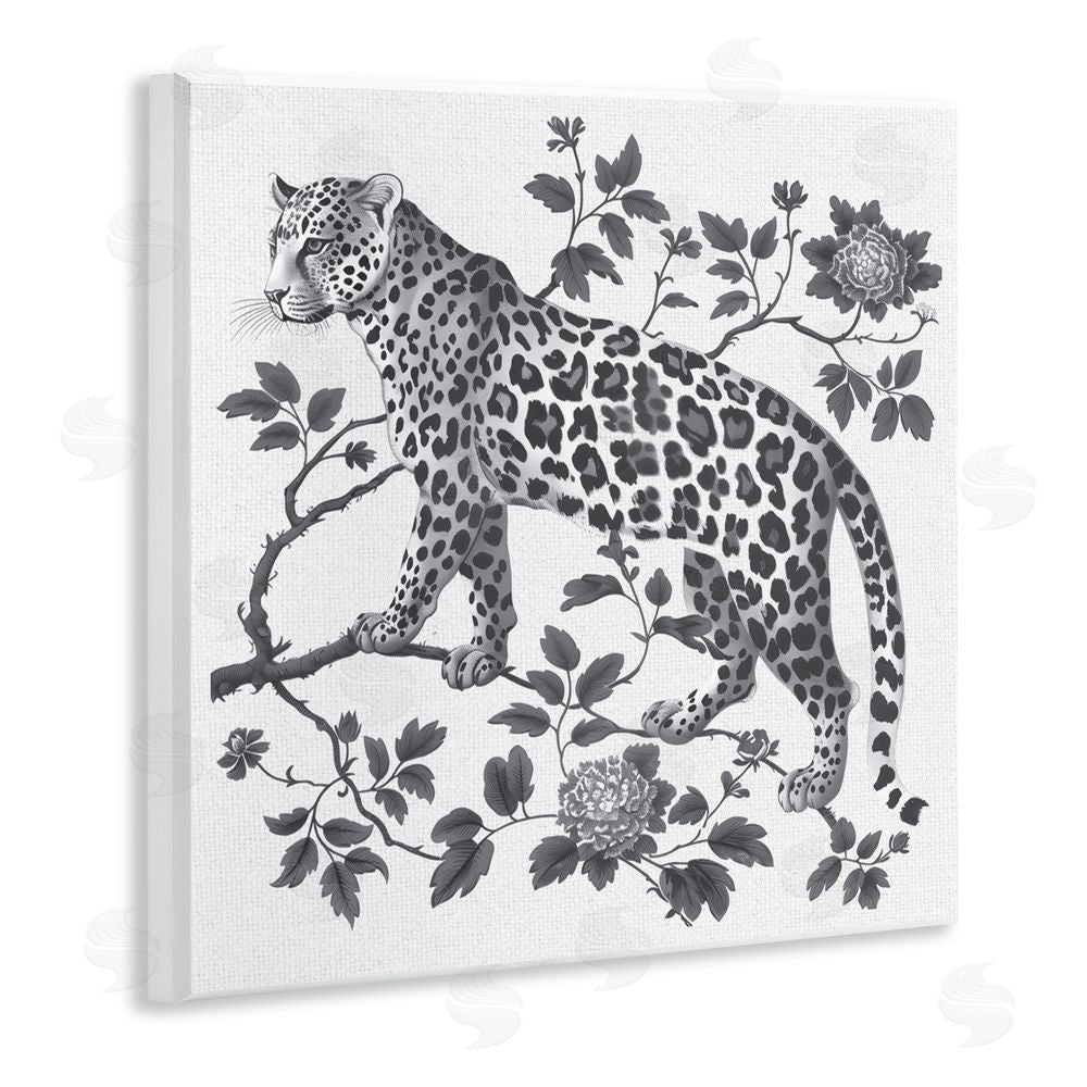 Lettered and Lined Monochrome Detail Leopard Wooden Wall Plaque Art Print