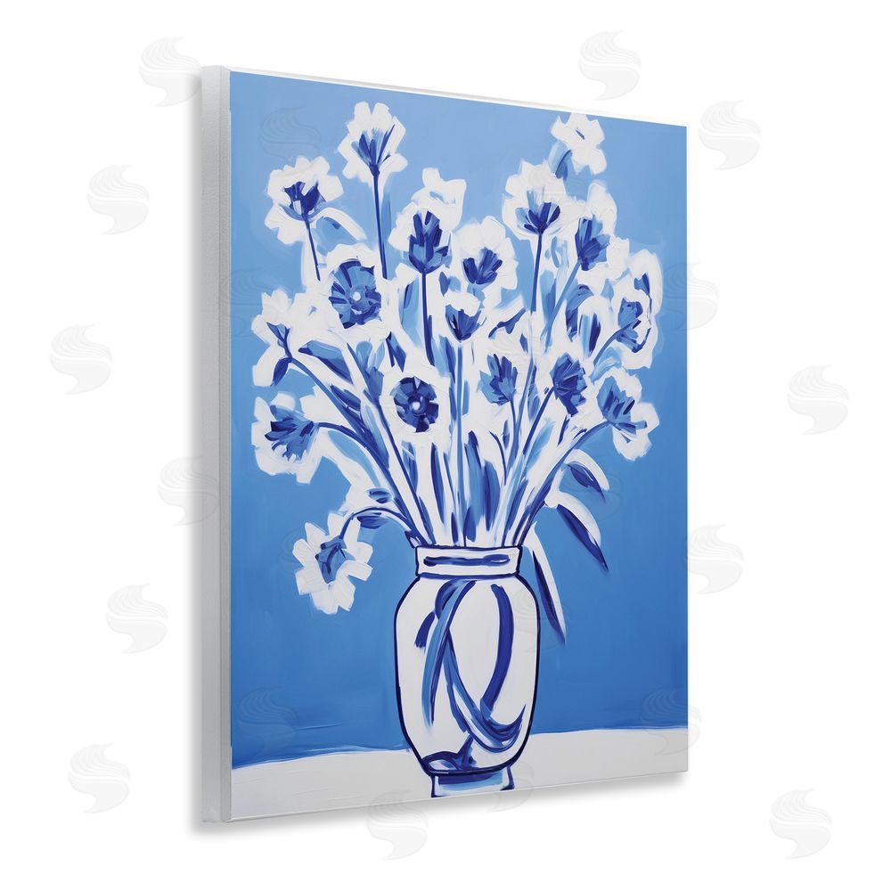 Lettered and Lined Blue & White Contrast Flowers Wooden Wall Plaque Art Print