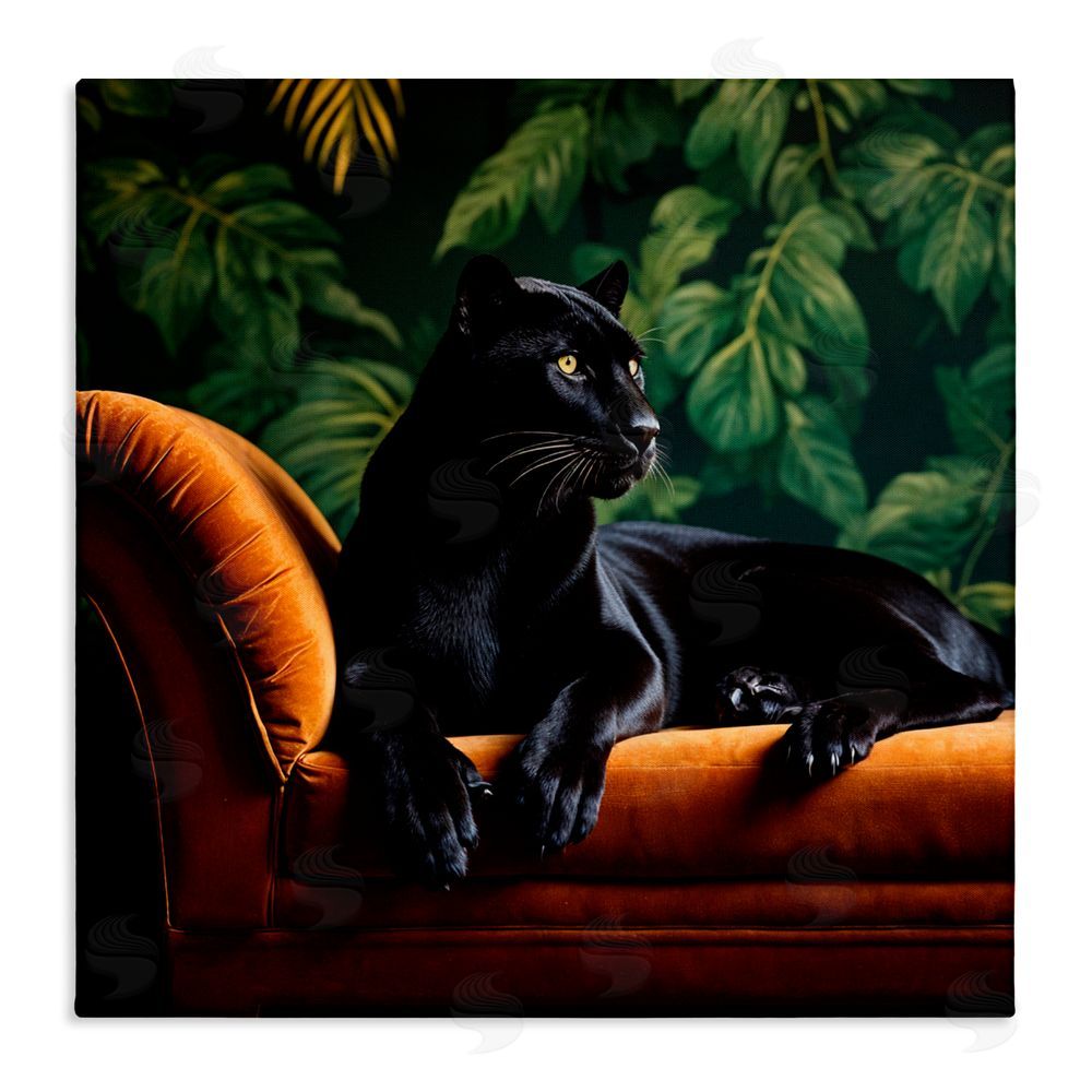 Lettered and Lined Majestic Panther on Chaise Stretched Canvas Wall Art Print