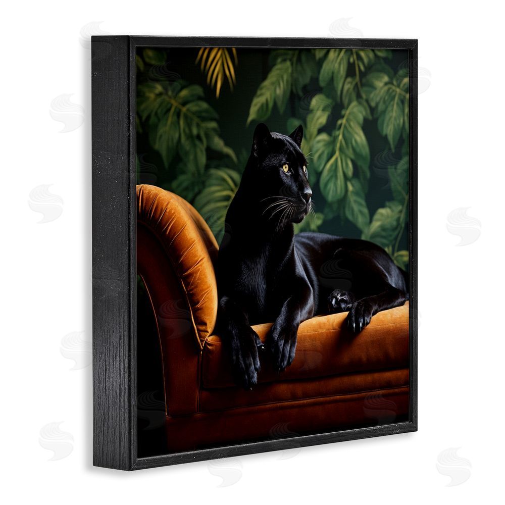 Lettered and Lined Majestic Panther on Chaise Black Framed Giclee Print Wall Art