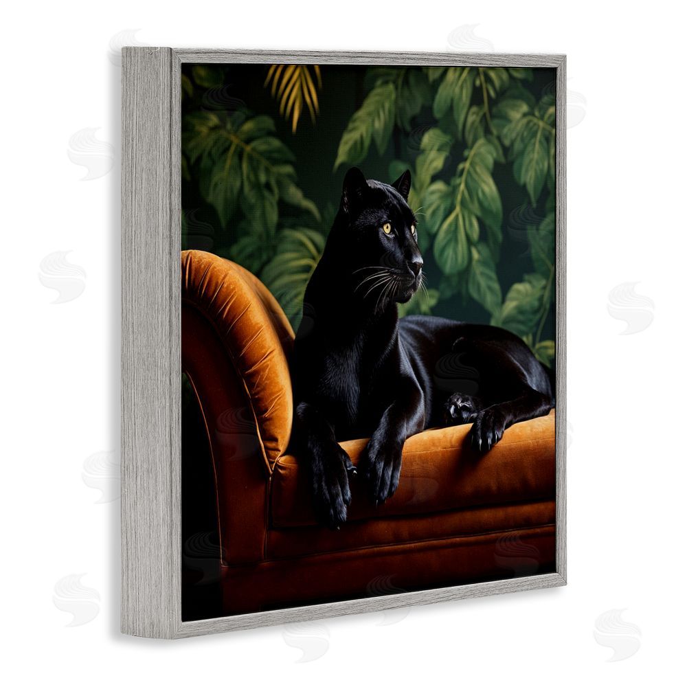 Lettered and Lined Majestic Panther on Chaise Gray Framed Giclee Print Wall Art