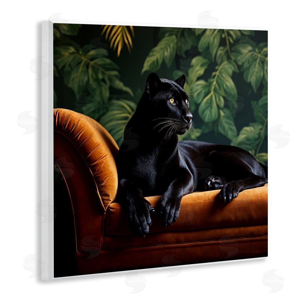 Lettered and Lined Majestic Panther on Chaise Wooden Wall Plaque Art Print