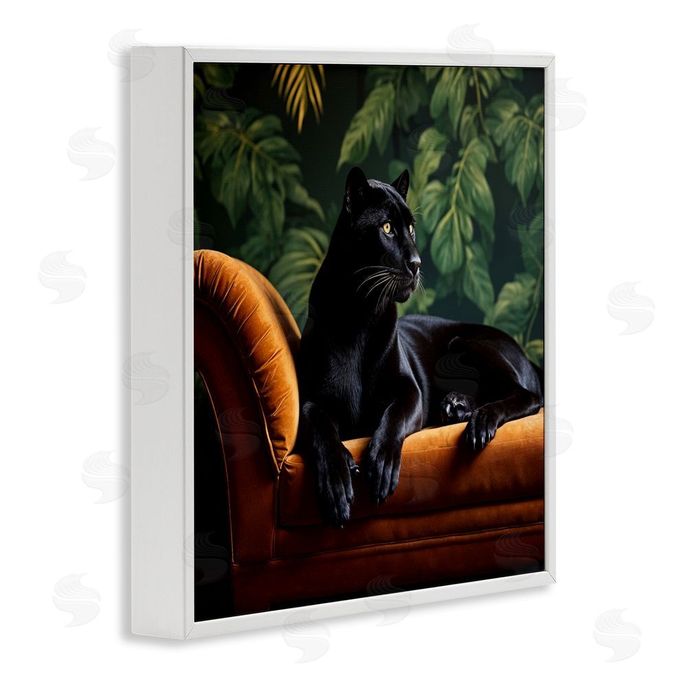 Lettered and Lined Majestic Panther on Chaise White Framed Giclee Print Wall Art