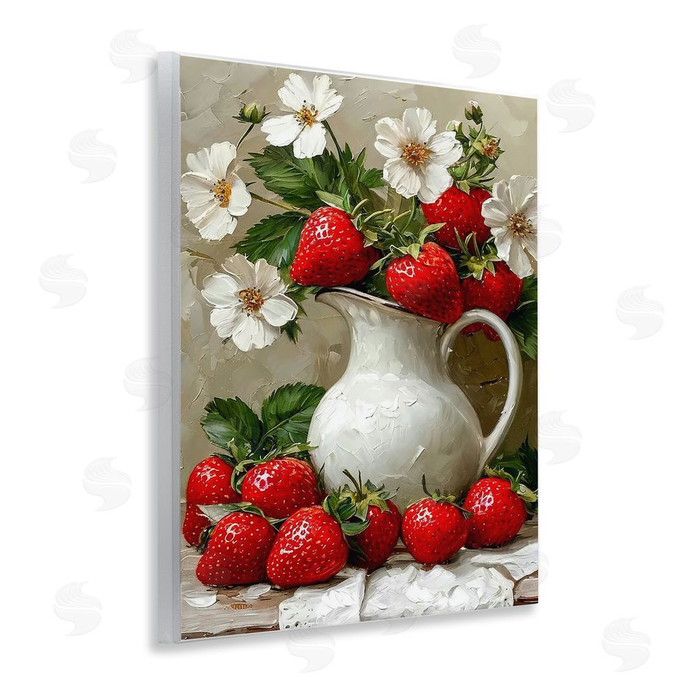 Lettered and Lined Painterly Strawberries Still Life Wooden Wall Plaque Art Print