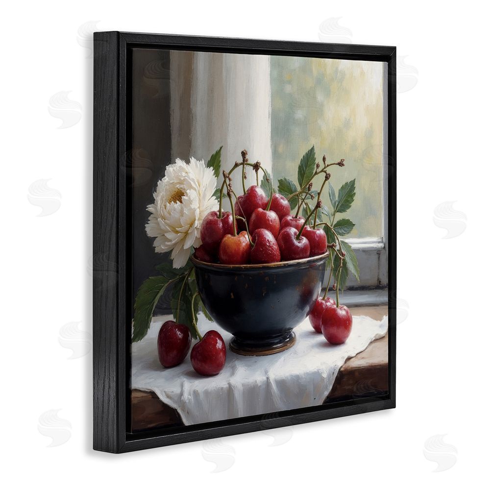 Lettered and Lined Cherry & Blossom Still Life Black Floating Frame Canvas Wall Art Print
