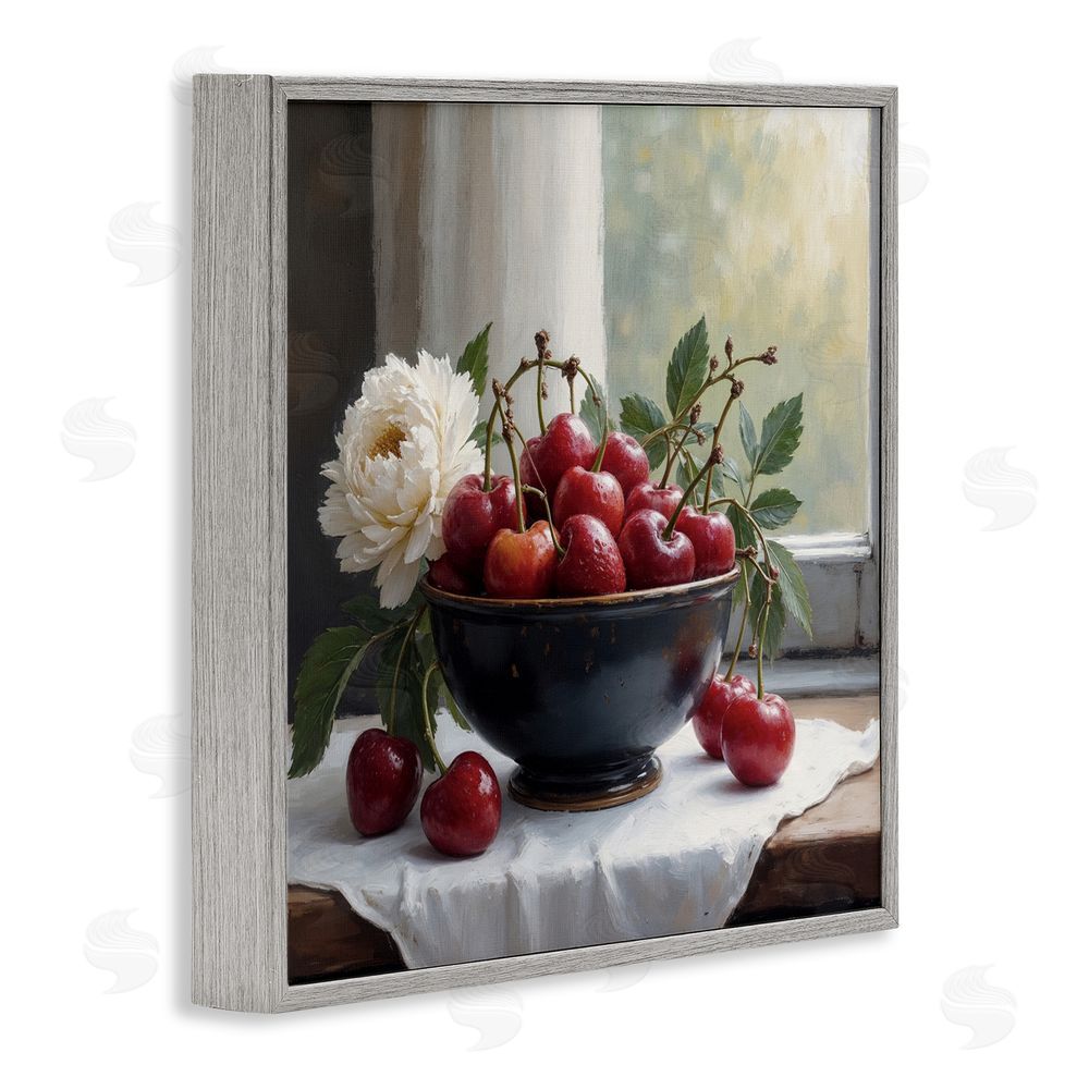 Lettered and Lined Cherry & Blossom Still Life Gray Framed Giclee Print Wall Art