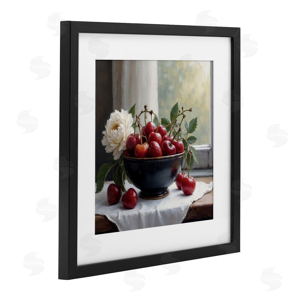 Lettered and Lined Cherry & Blossom Still Life Black Framed Print Under Glass Wall Art