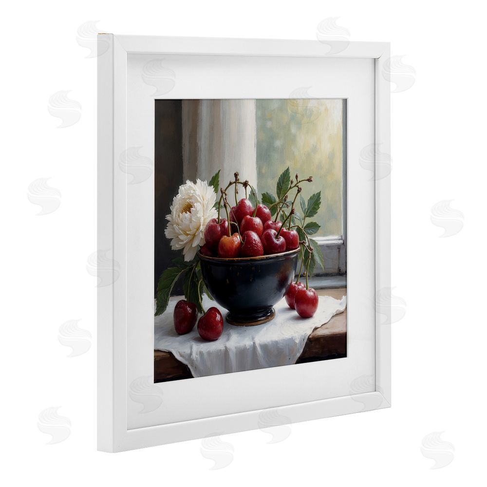Lettered and Lined Cherry & Blossom Still Life White Framed Print Under Glass Wall Art