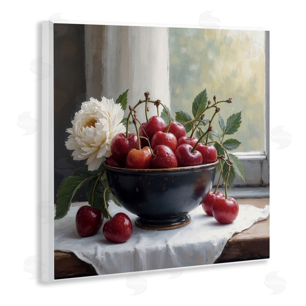 Lettered and Lined Cherry & Blossom Still Life Wooden Wall Plaque Art Print