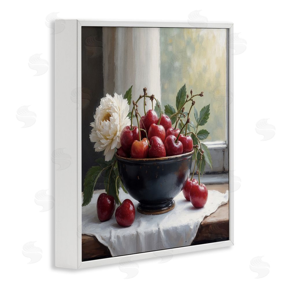 Lettered and Lined Cherry & Blossom Still Life White Framed Giclee Print Wall Art