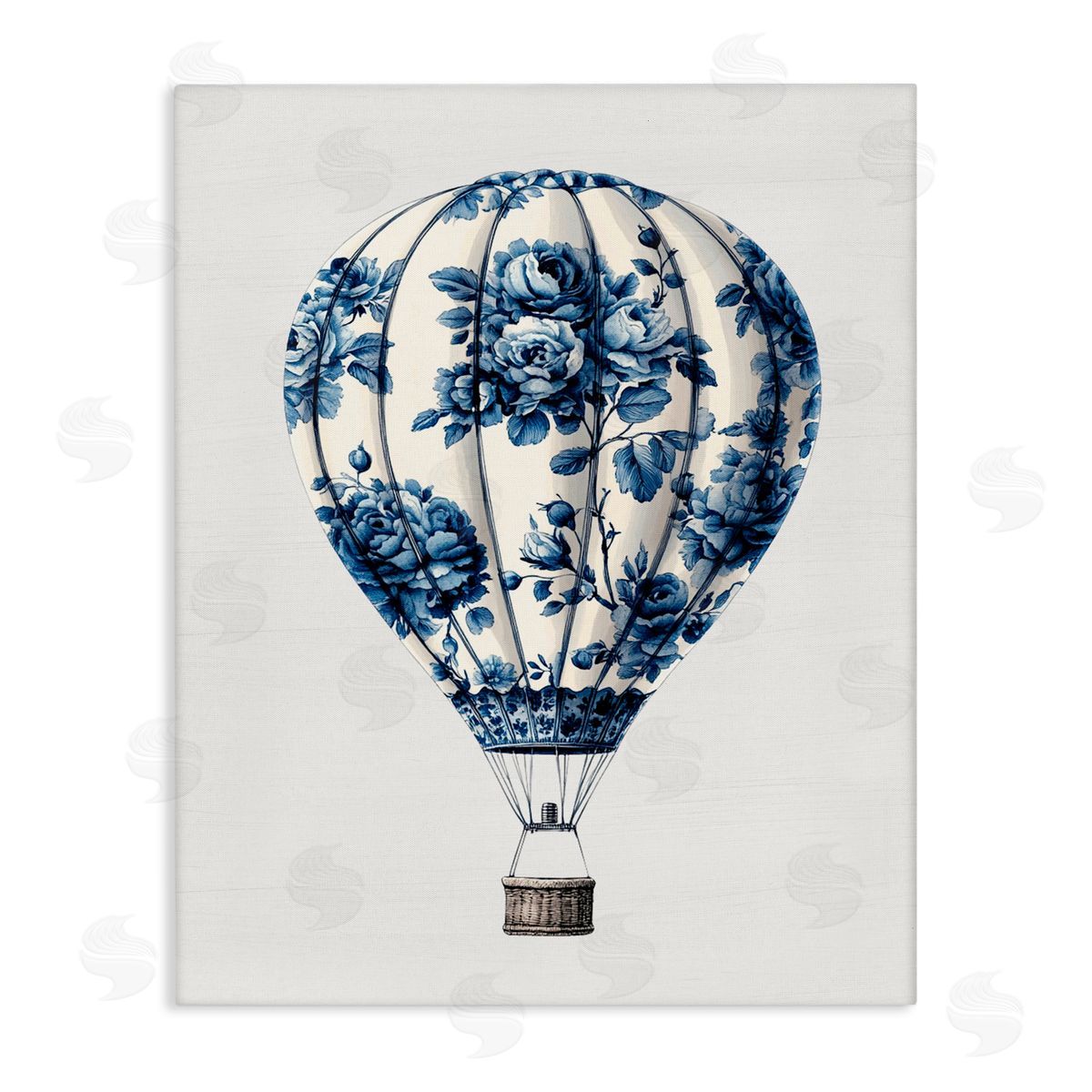 Lettered and Lined Vintage Toile Hot Air Balloon Stretched Canvas Wall Art Print