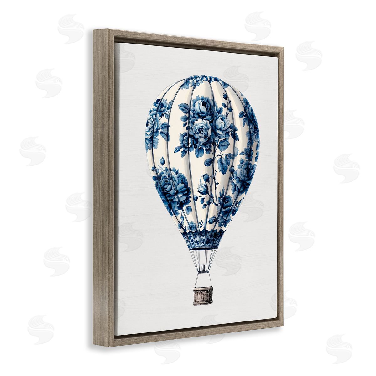 Lettered and Lined Vintage Toile Hot Air Balloon Brown Floating Frame Canvas Wall Art Print