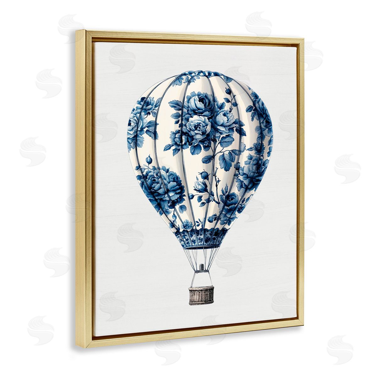 Lettered and Lined Vintage Toile Hot Air Balloon Gold Floating Frame Canvas Wall Art Print