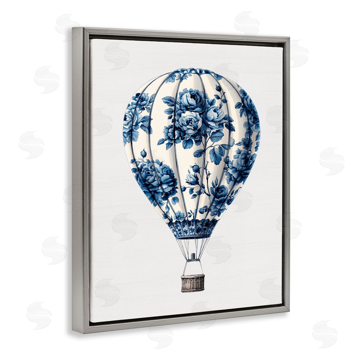 Lettered and Lined Vintage Toile Hot Air Balloon Gray Floating Frame Canvas Wall Art Print