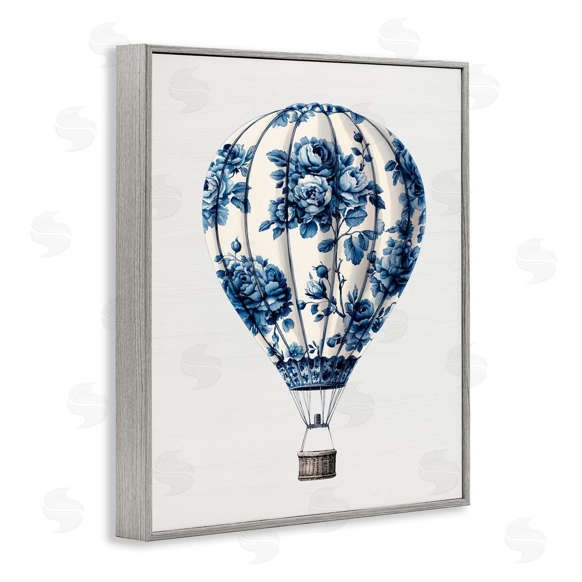Lettered and Lined Vintage Toile Hot Air Balloon Gray Framed Giclee Print Wall Art