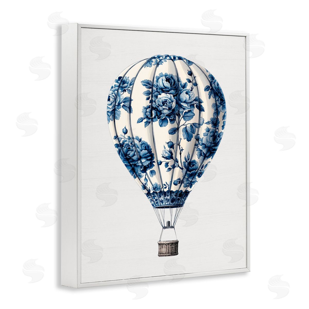 Lettered and Lined Vintage Toile Hot Air Balloon White Framed Giclee Print Wall Art