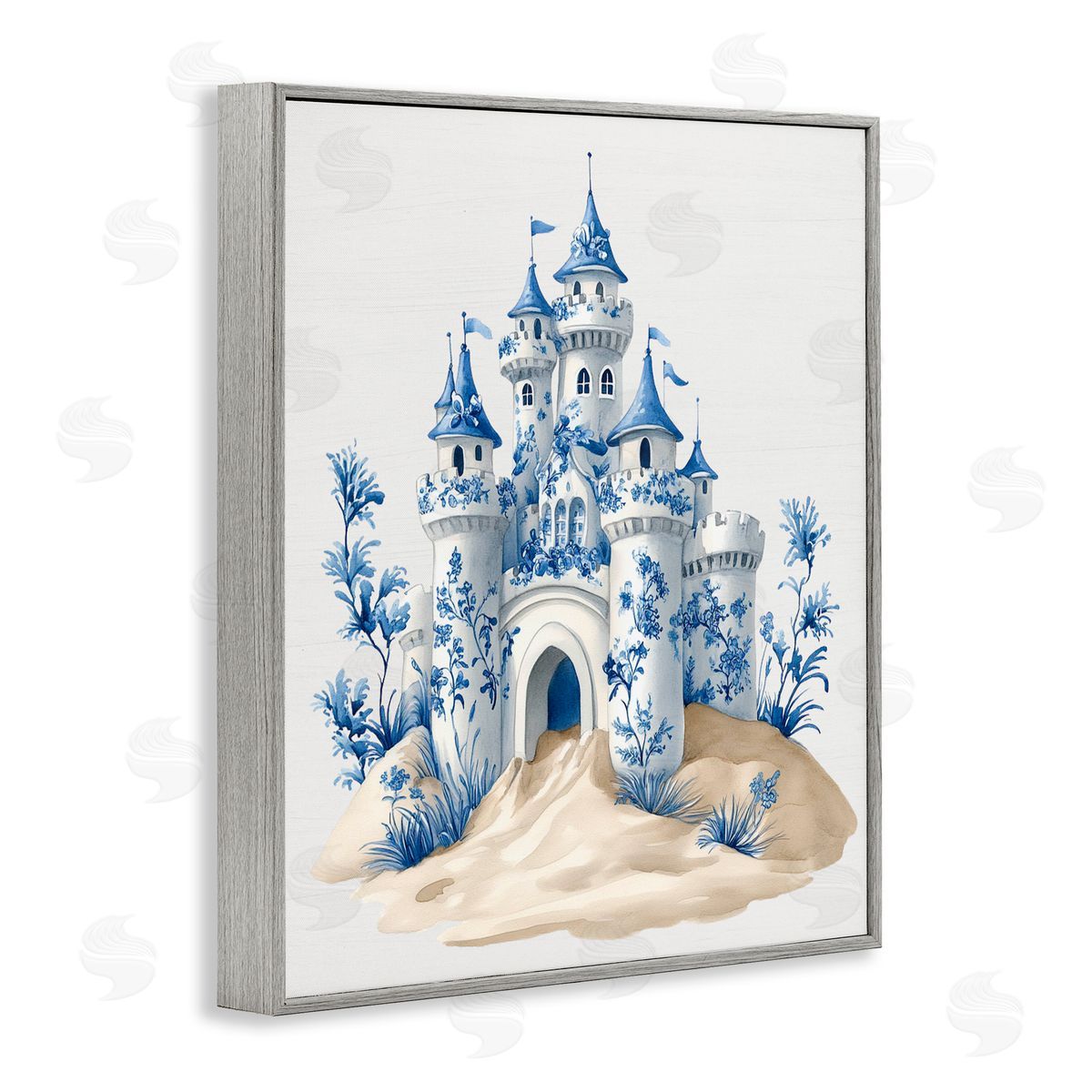 Lettered and Lined Funky Toile Castle Gray Framed Giclee Print Wall Art