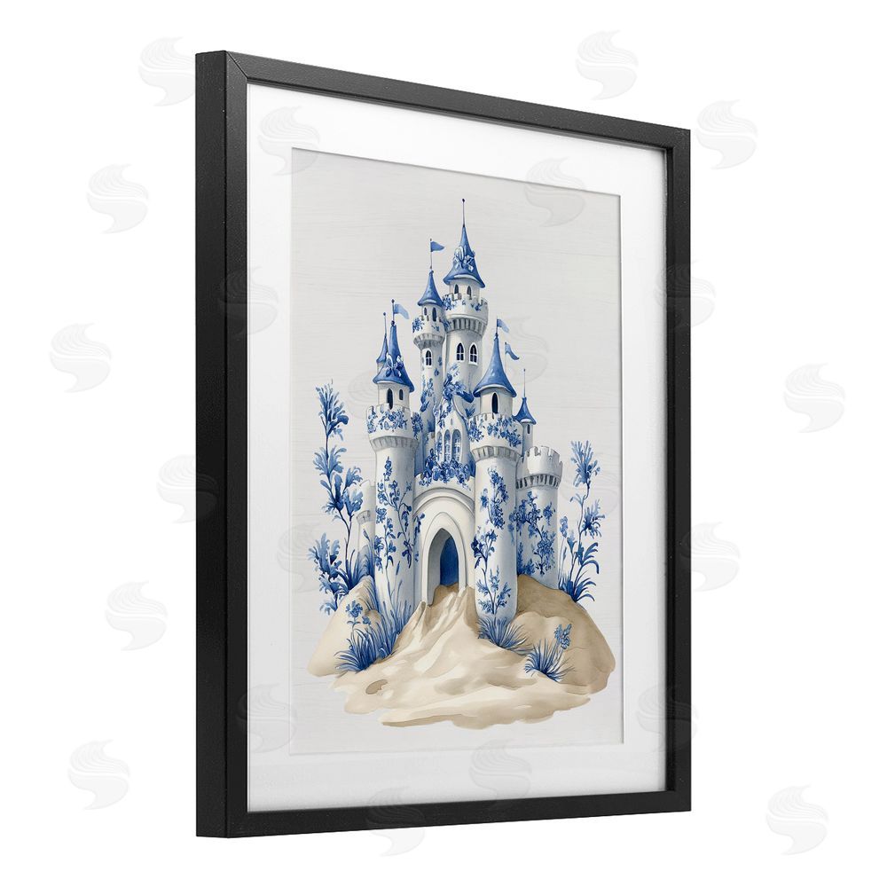 Lettered and Lined Funky Toile Castle Black Framed Print Under Glass Wall Art